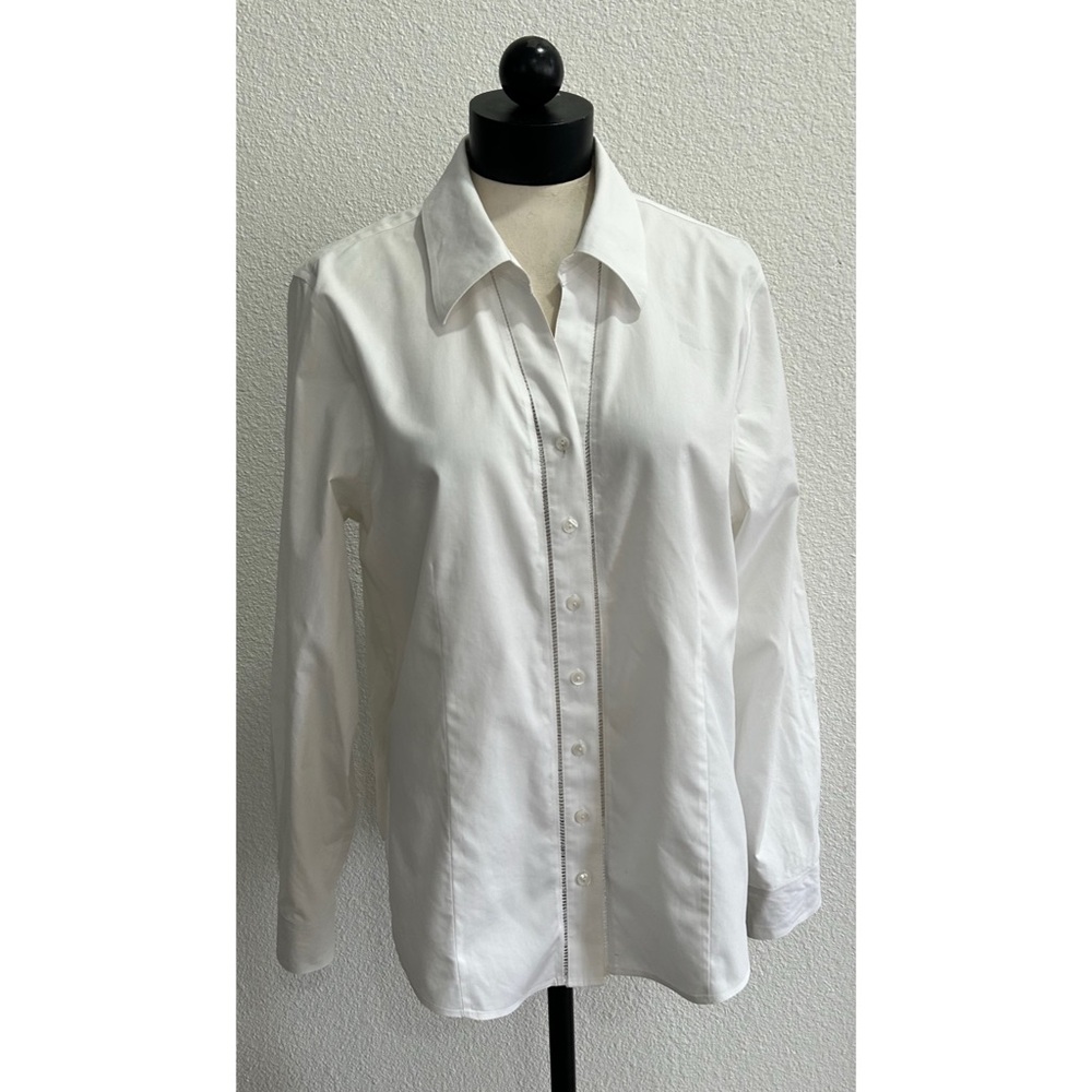 Coldwater Creek Women’s Button Down Shirt White Size XL Eyelet Detail Cotton